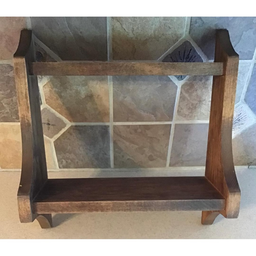 Vintage Rustic Dark Brown Wooden 2 Tier Wall Shelf Hanging Spice Rack Organizer